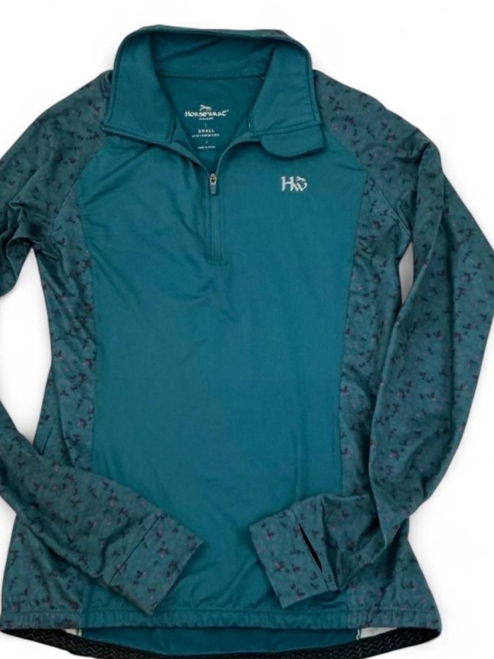 Horse wear Ireland- Teal Quarter Zip with Horse Print detail